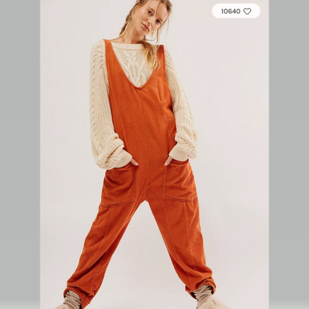 Free People We The Free High Roller Cord Jumpsuit in Cedar Size M NWT